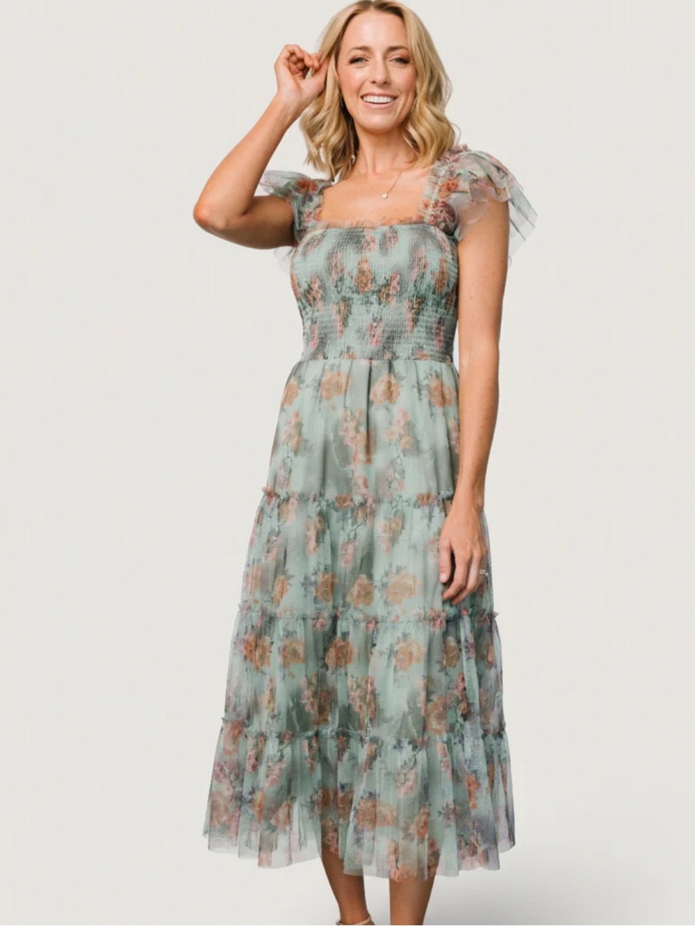 Baltic Born - Clementine Tulle Midi Dress | Sage Multi Floral - L NWT